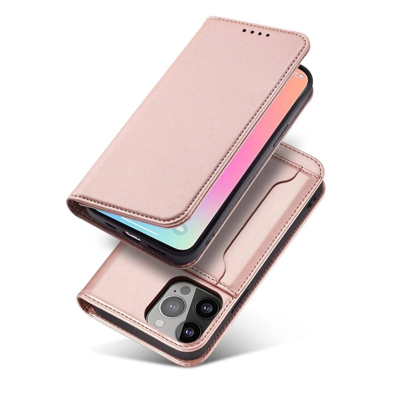 Magnet Card Case Hülle iPhone 14 Pro Max Flip Cover Wallet Stand Pink