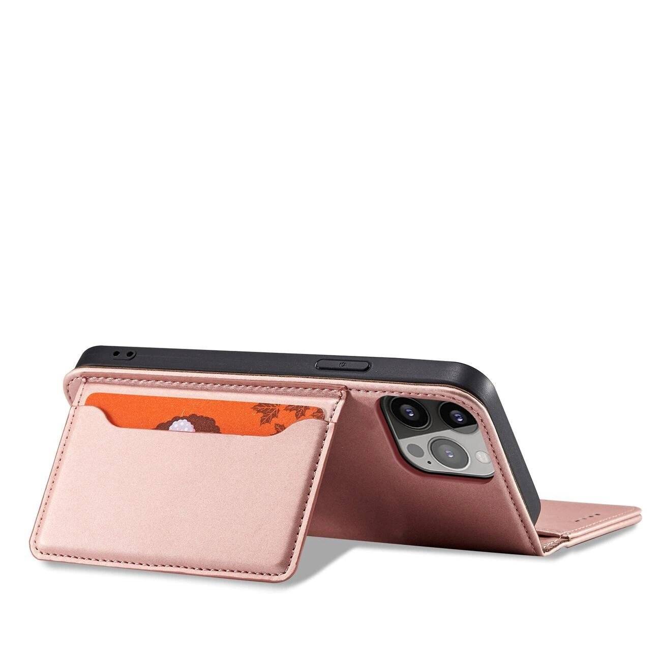 Magnet Card Case Hülle iPhone 14 Pro Max Flip Cover Wallet Stand Pink