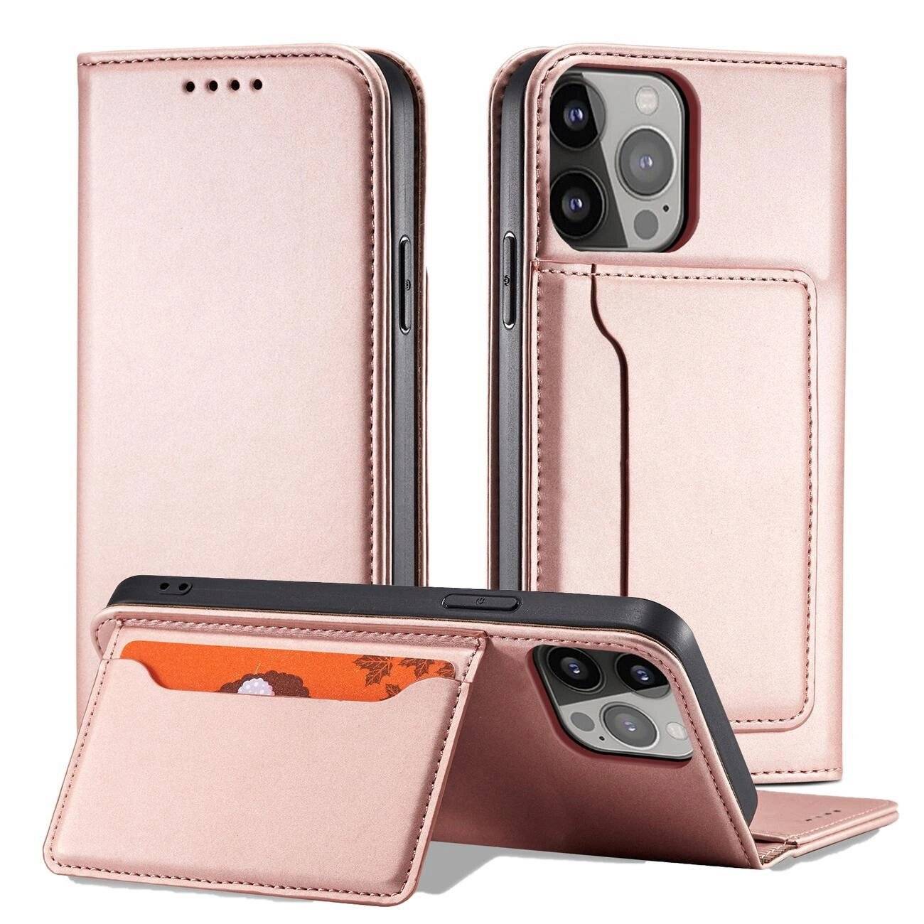 Magnet Card Case Hülle iPhone 14 Pro Max Flip Cover Wallet Stand Pink