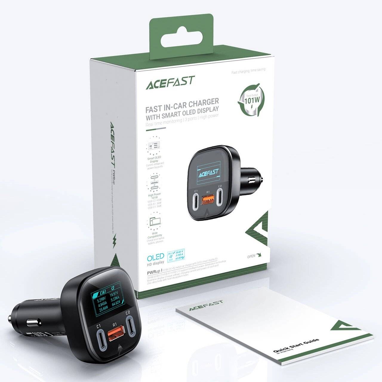 Acefast Autoladegerät 101W 2x USB Typ C / USB, PPS, Power Delivery, Quick Charge 4.0, AFC, FCP