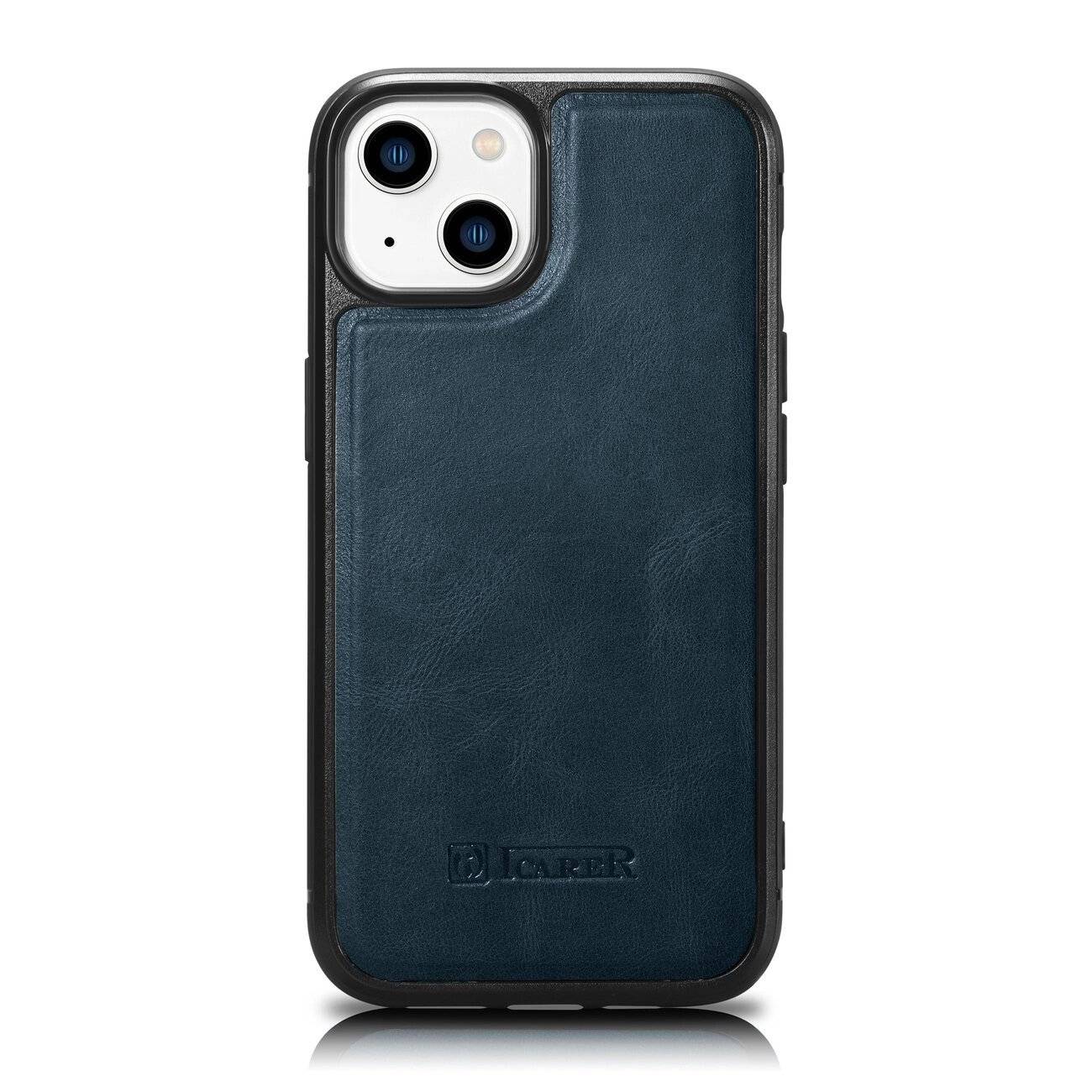 iCarer Leather Oil Wax Hülle Naturleder bezogen iPhone 14 Plus blau WMI14220719-BU