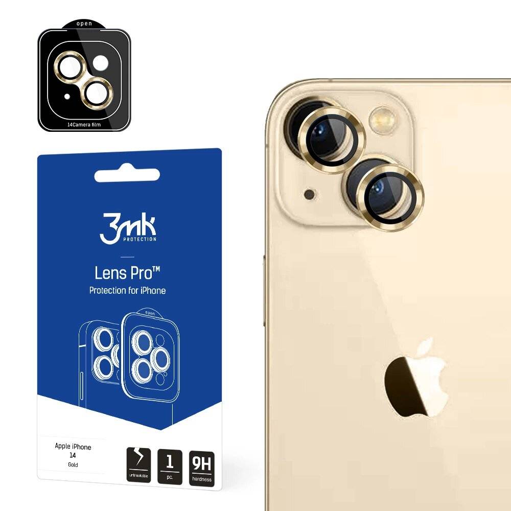 Kameraglas iPhone 14 9H Objektiv 3mk Lens Protection Pro-Serie - Gold
