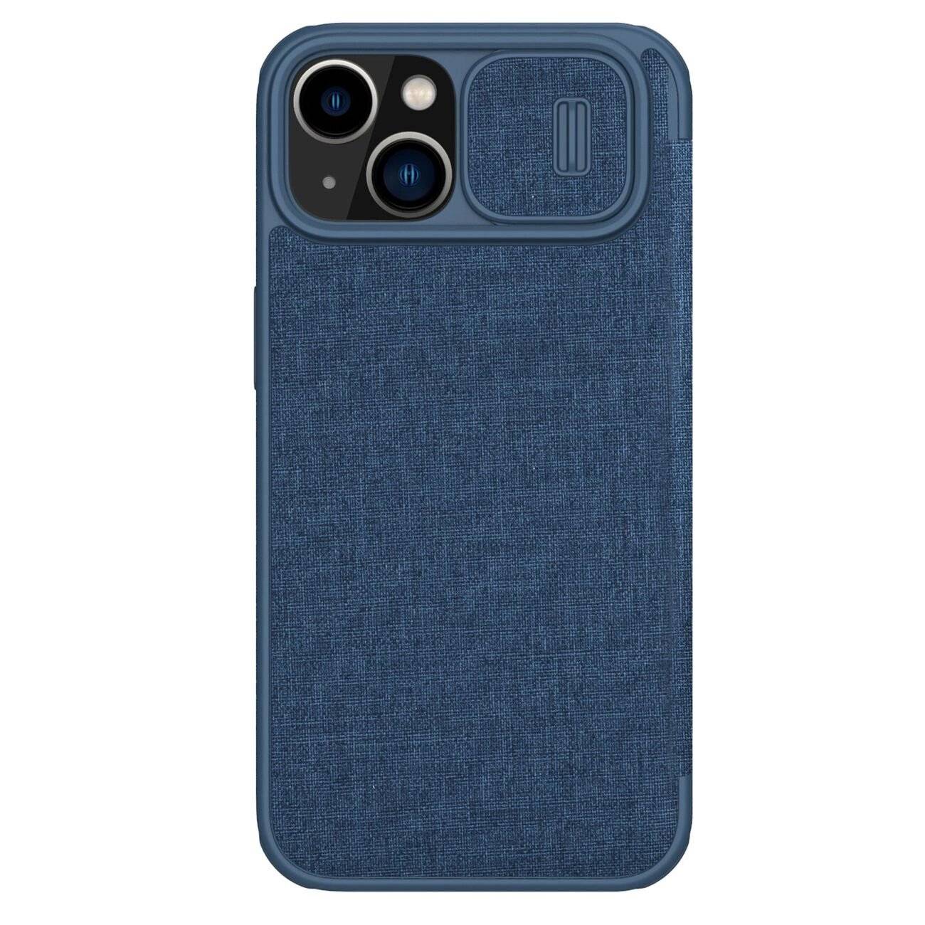 Nillkin Qin Cloth Pro Case Hülle iPhone 14 Plus Kamera Cover Holster Flip Blau