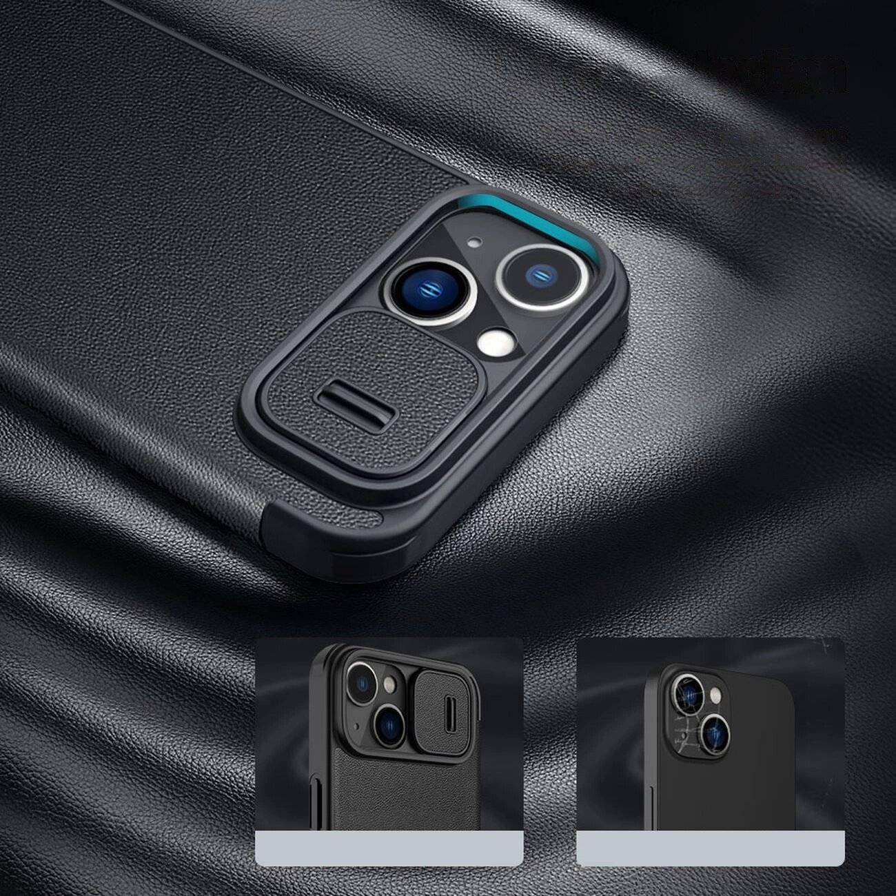 Nillkin Qin Cloth Pro Case Hülle iPhone 14 Plus Kamera Cover Holster Flip Blau