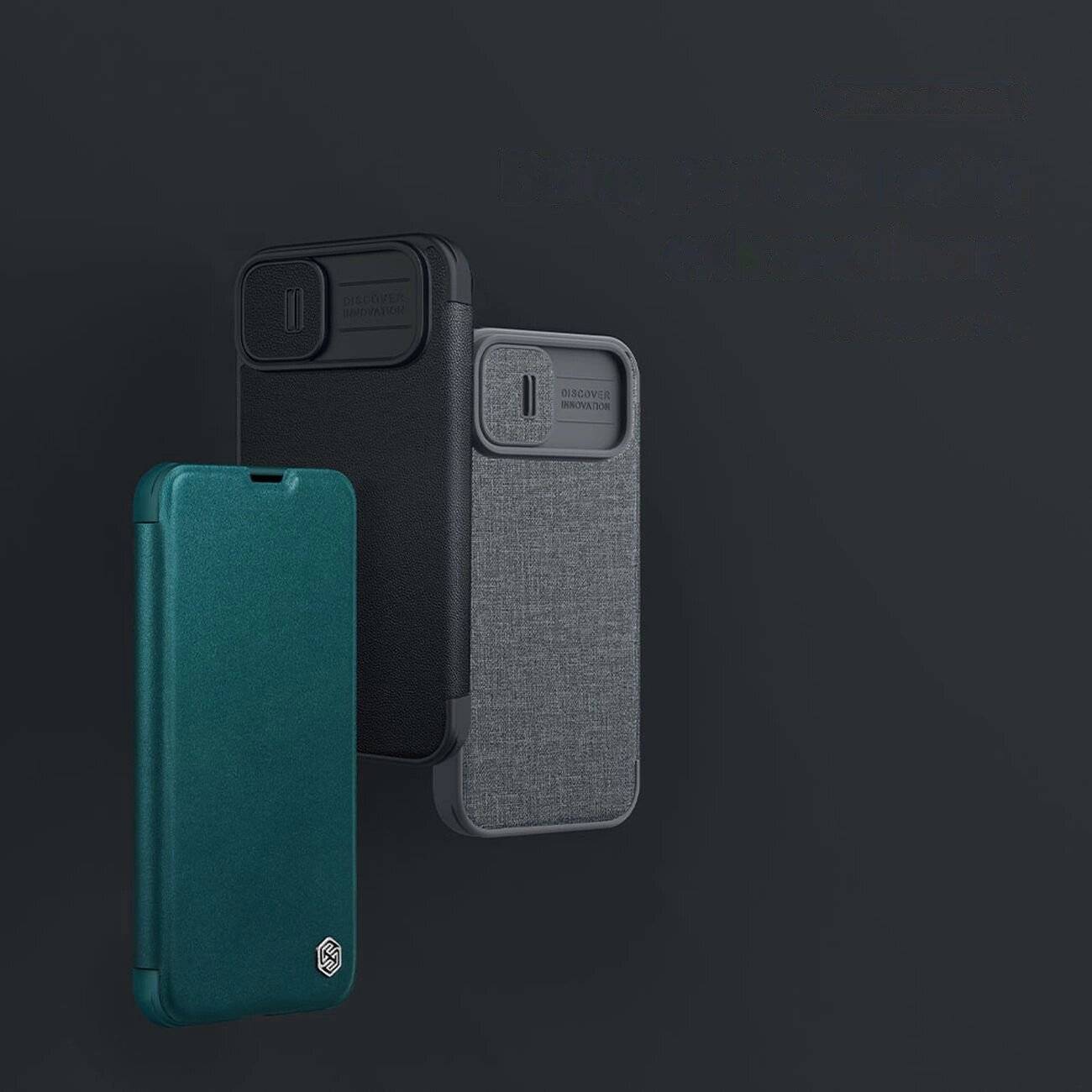 Nillkin Qin Cloth Pro Case Hülle iPhone 14 Plus Kamera Cover Holster Flip Blau