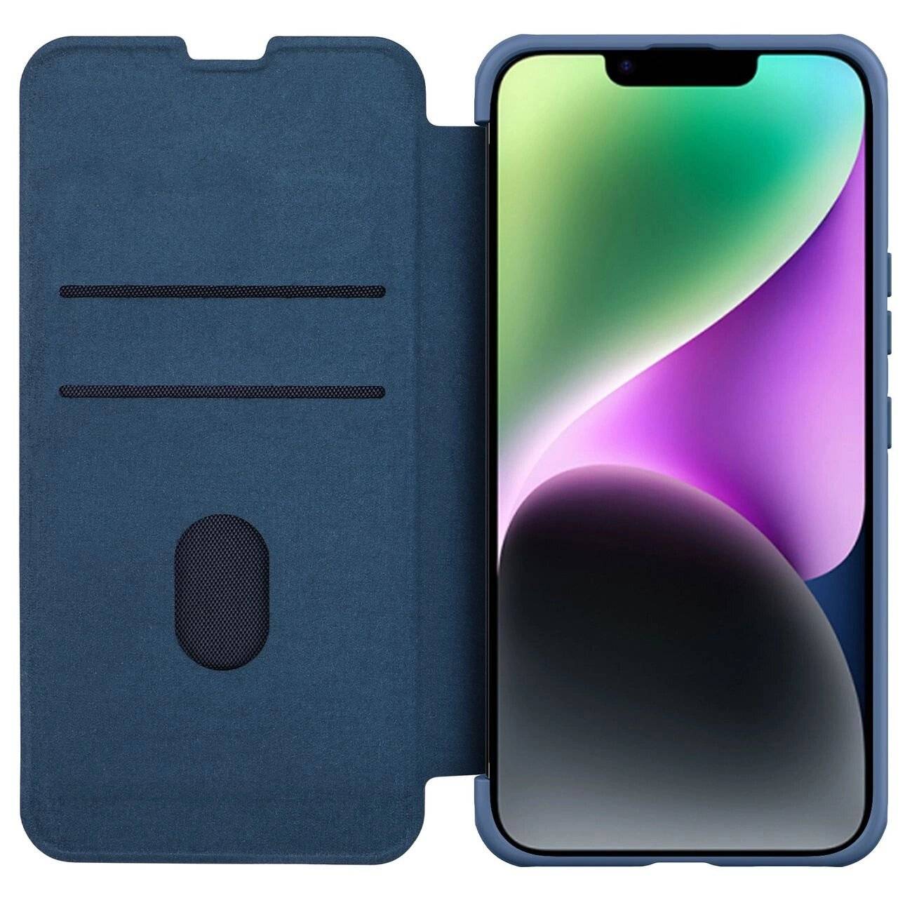 Nillkin Qin Cloth Pro Case Hülle iPhone 14 Plus Kamera Cover Holster Flip Blau