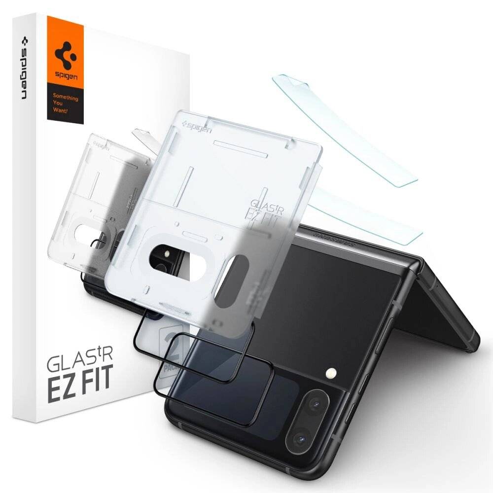 Spigen Glas.tR EZ Fit FC gehärtetes Glas Scharnierfolie Samsung Galaxy Z Flip 4 – Schwarz 2 Stk.
