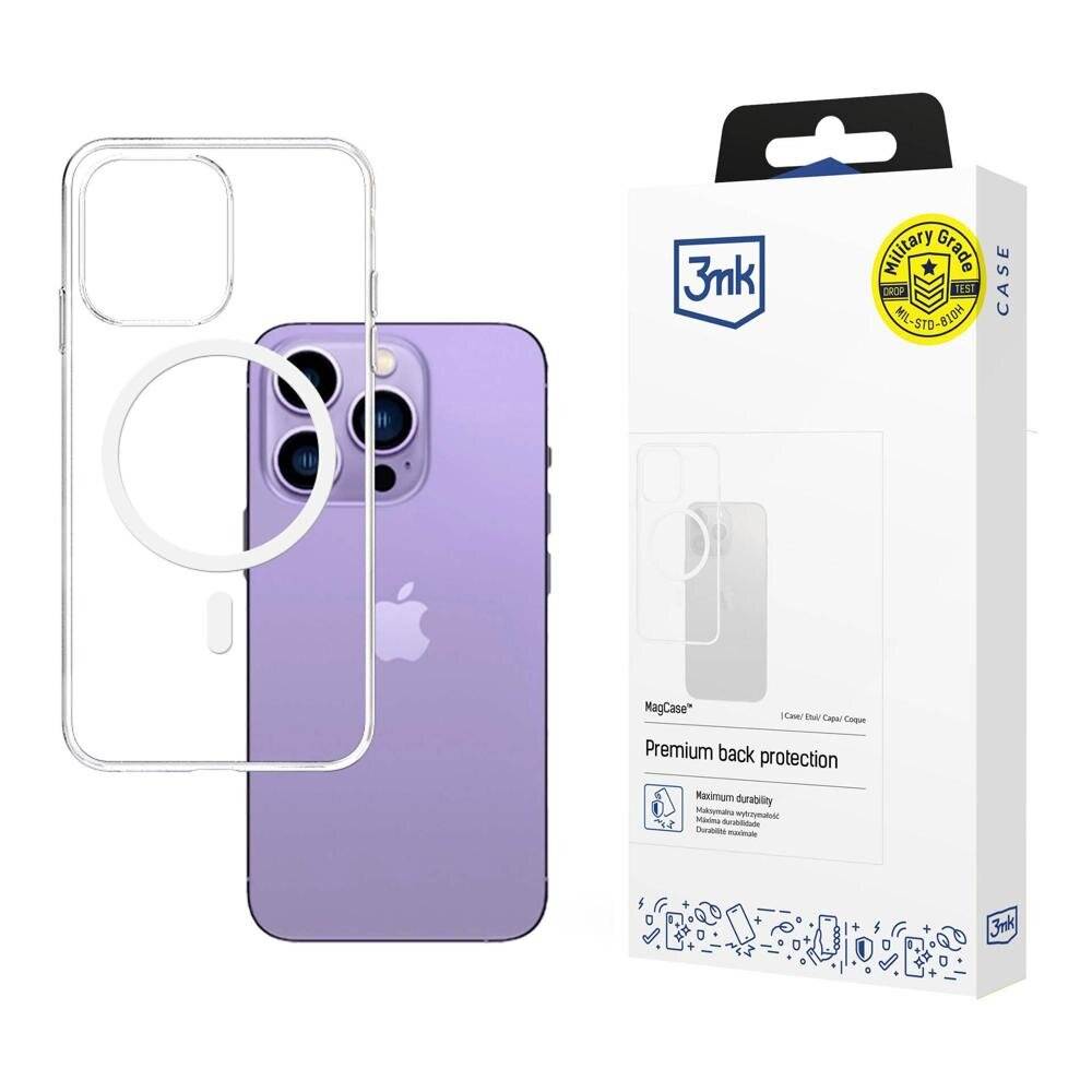 Transparente Handyhülle neben einem violetten Smartphone, präsentiert zusammen mit Verpackung mit der Aufschrift '3mk', die einen hochwertigen Rückenschutz anzeigt.