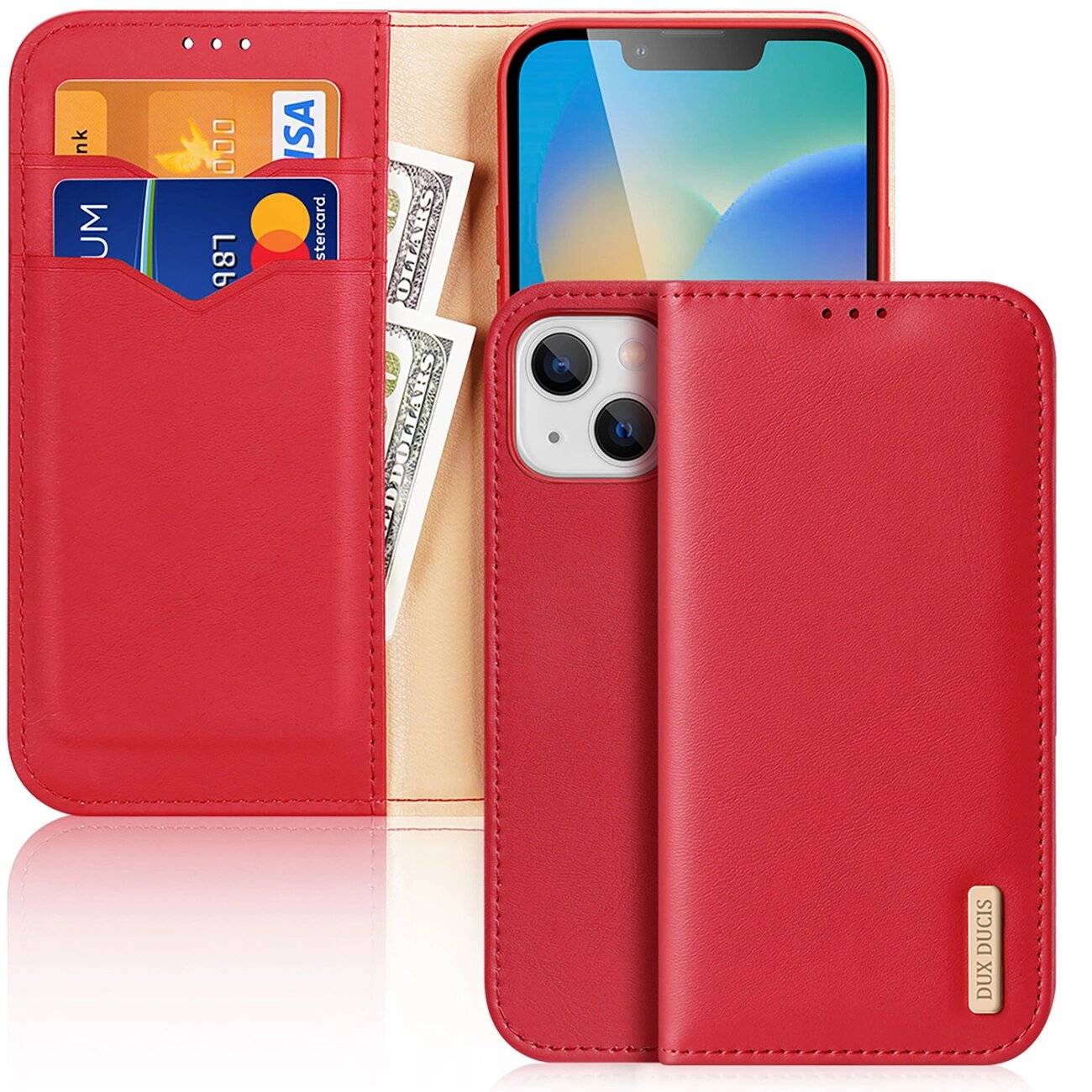 Dux Ducis Hivo echt Leder booktype case schutzhülle aufklappbare hülle iPhone 14 Plus rot