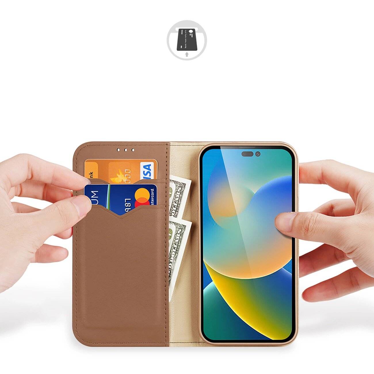 Dux Ducis Hivo echt Leder booktype case schutzhülle aufklappbare hülle iPhone 14 Pro Max braun