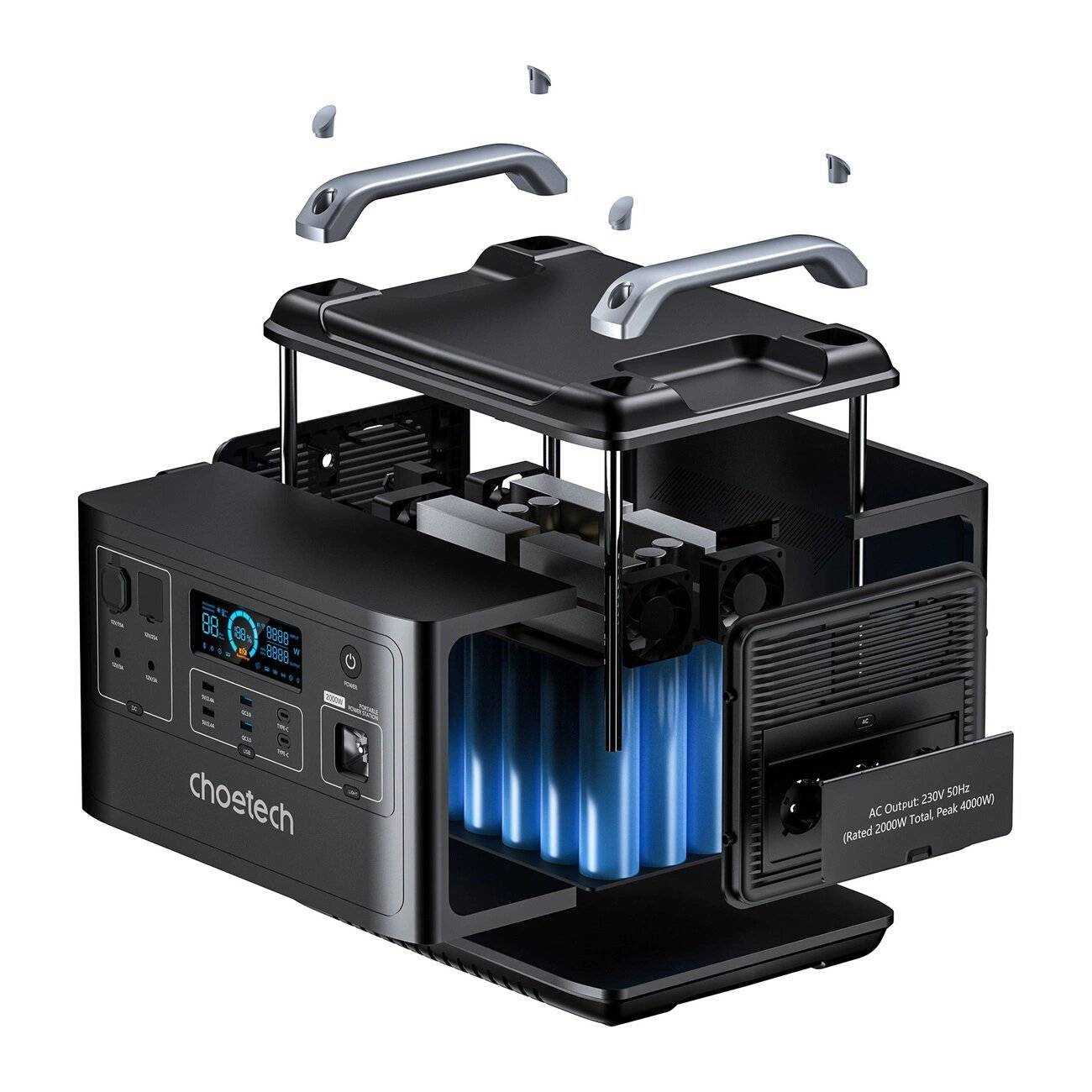 Choetech tragbares Kraftwerk LiFePO4 1997Wh 2000W Powerbank schwarz BS006 Super Mini