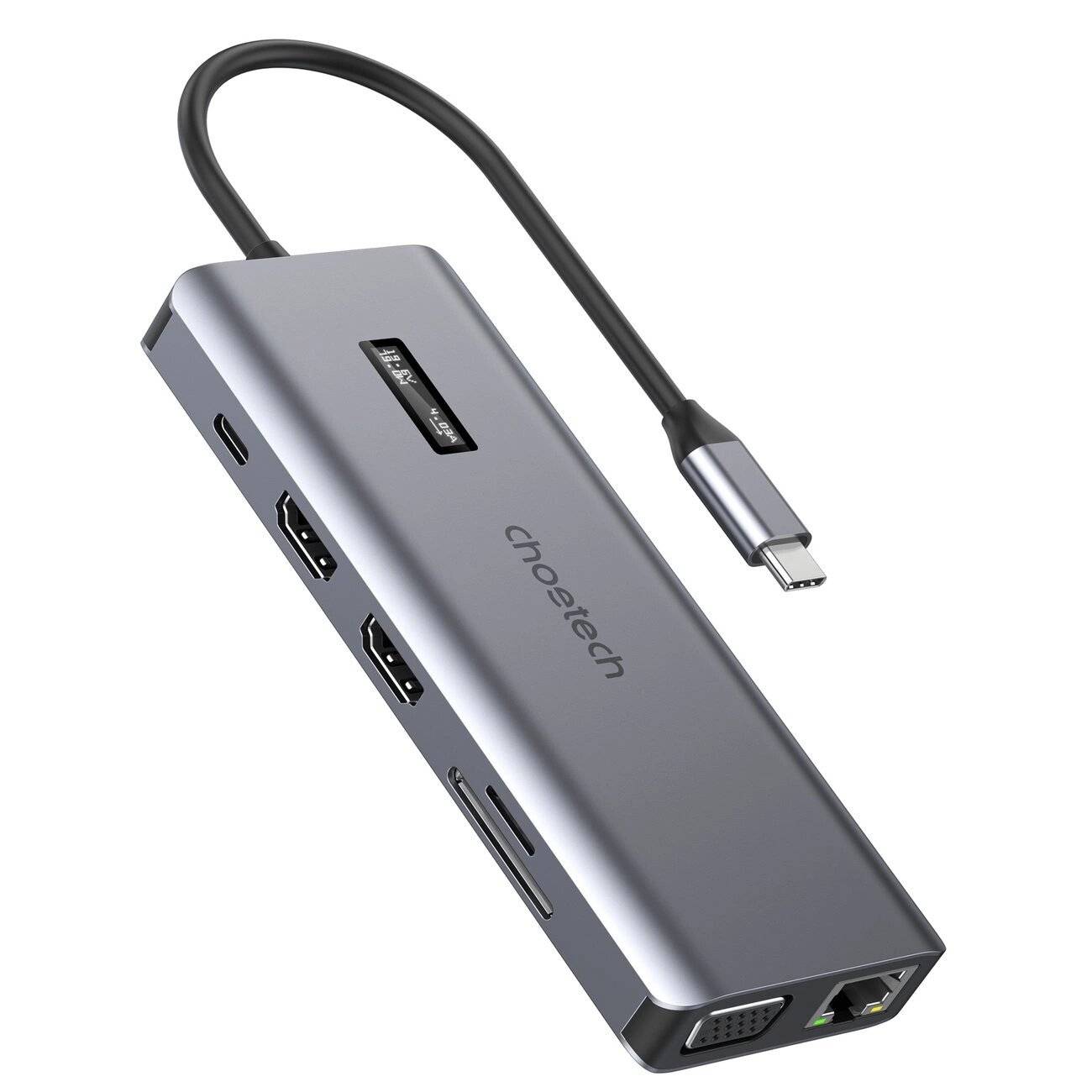 Choetech 12-in-1 USB-C Hub, 100W PD, 2x HDMI 4K, VGA, LAN, SD/TF, Display, HUB-M26