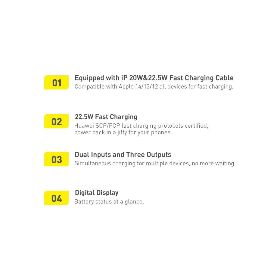 Powerbank 10000 mAh 20 W Baseus Qpow Pro Overseas Edition + USB C 3A Kabel – Schwarz