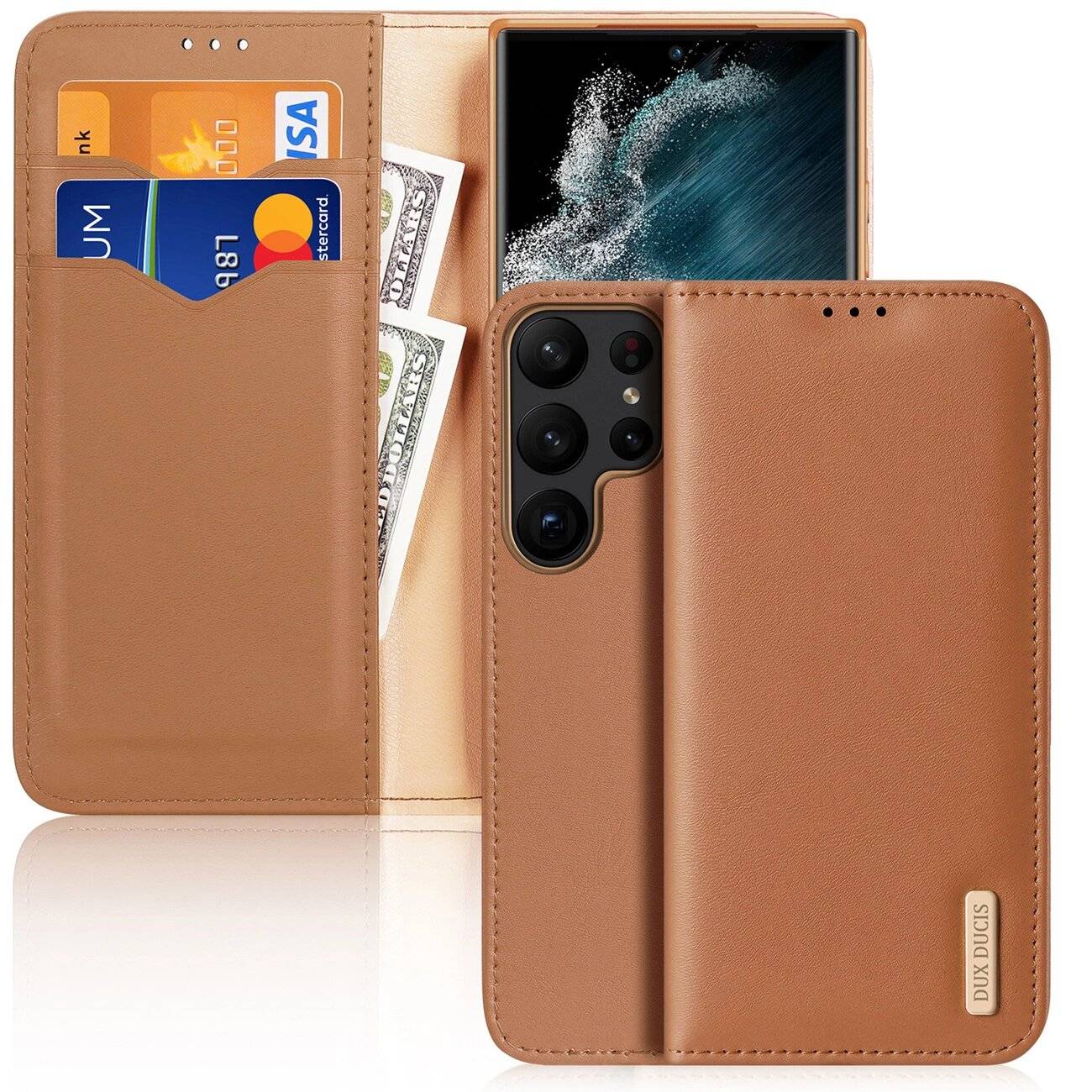 Dux Ducis Hivo Hülle Samsung Galaxy S23 Ultra Flip Cover Wallet Stand RFID Blocking Braun