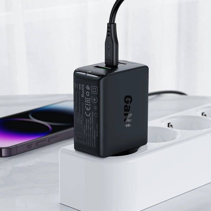 Acefast Schnellladegerät GaN 2xUSB-C / USB-A PPS PD QC4+ 65W schwarz A41