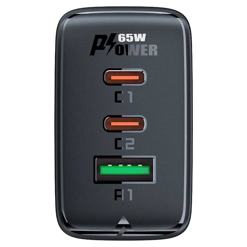 Acefast Schnellladegerät GaN 2xUSB-C / USB-A PPS PD QC4+ 65W schwarz A41