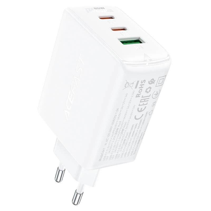 Acefast Schnellladegerät GaN 2x USB-C / USB-A PPS PD QC4+ 65W weiß A41