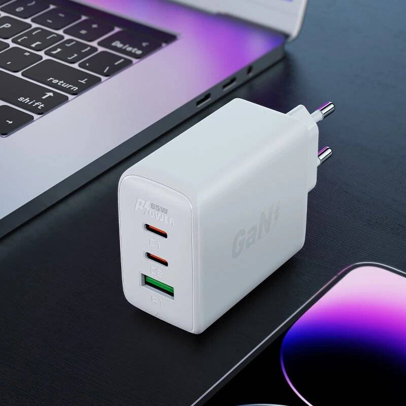 Acefast Schnellladegerät GaN 2x USB-C / USB-A PPS PD QC4+ 65W weiß A41