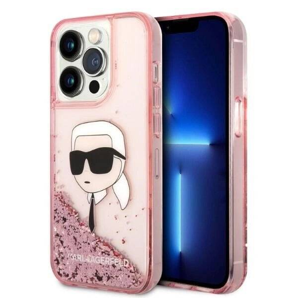 Karl Lagerfeld Glitzer Karl's Head Hülle iPhone 14 Pro – Rosa