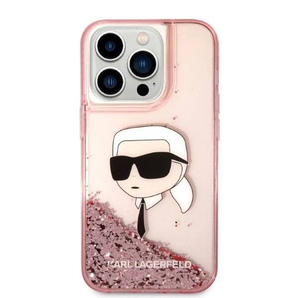 Karl Lagerfeld Glitzer Karl's Head Hülle iPhone 14 Pro – Rosa