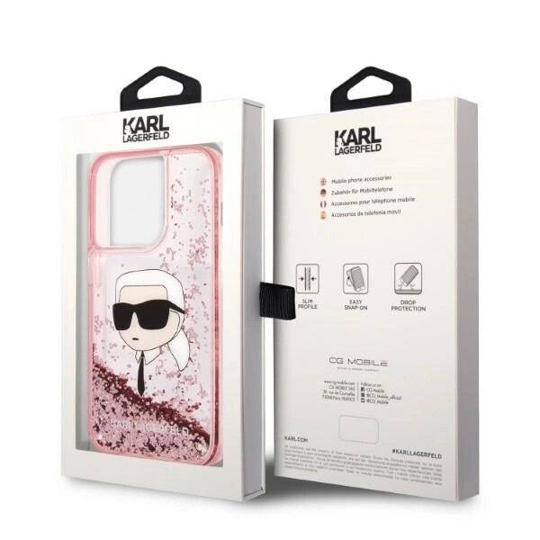Karl Lagerfeld Glitzer Karl's Head Hülle iPhone 14 Pro – Rosa