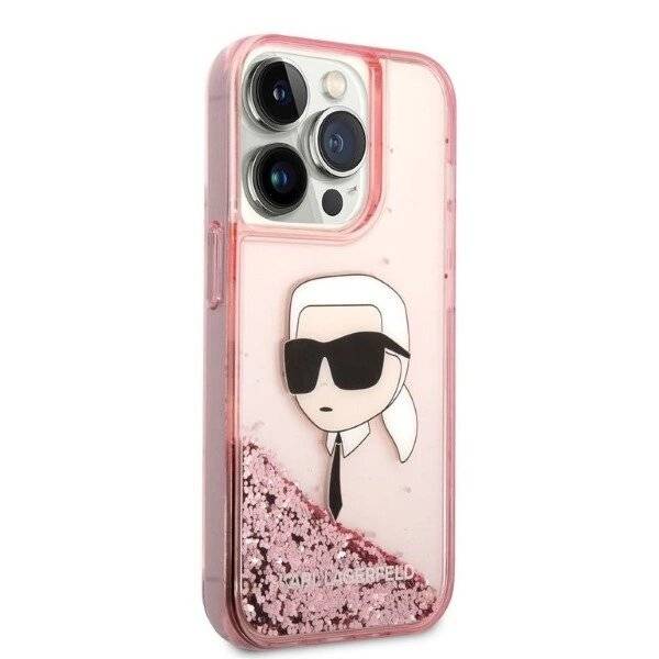 Karl Lagerfeld Glitzer Karl's Head Hülle iPhone 14 Pro – Rosa