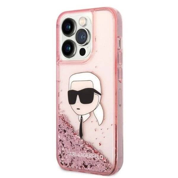 Karl Lagerfeld Glitzer Karl's Head Hülle iPhone 14 Pro – Rosa