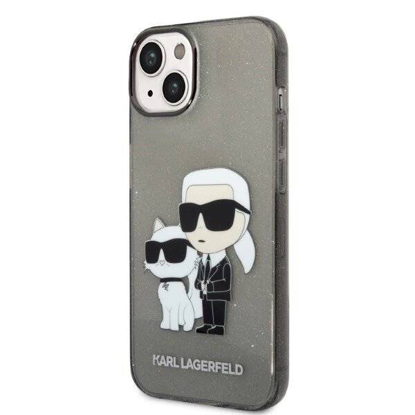 Karl Lagerfeld Glitzer Karl&amp;Choupette Hülle iPhone 14 Plus – Schwarz