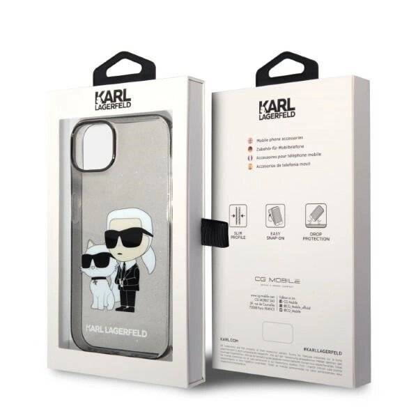 Karl Lagerfeld Glitzer Karl&amp;Choupette Hülle iPhone 14 Plus – Schwarz