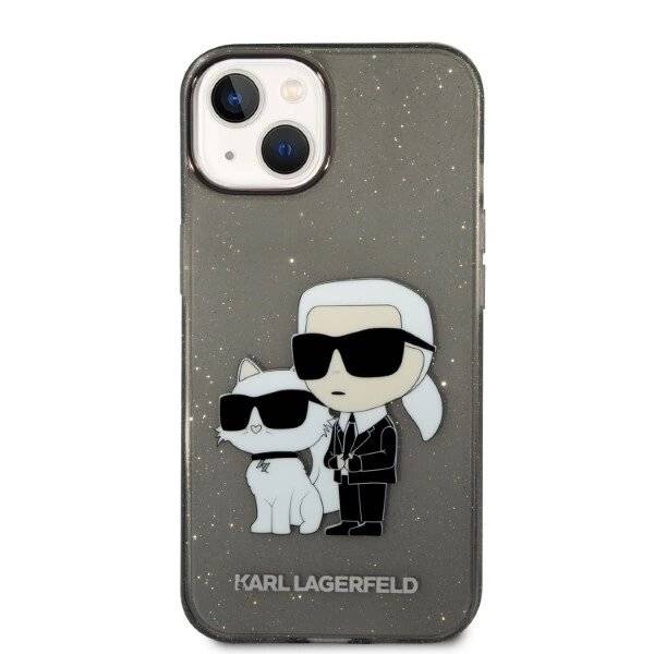 Karl Lagerfeld Glitzer Karl&amp;Choupette Hülle iPhone 14 Plus – Schwarz
