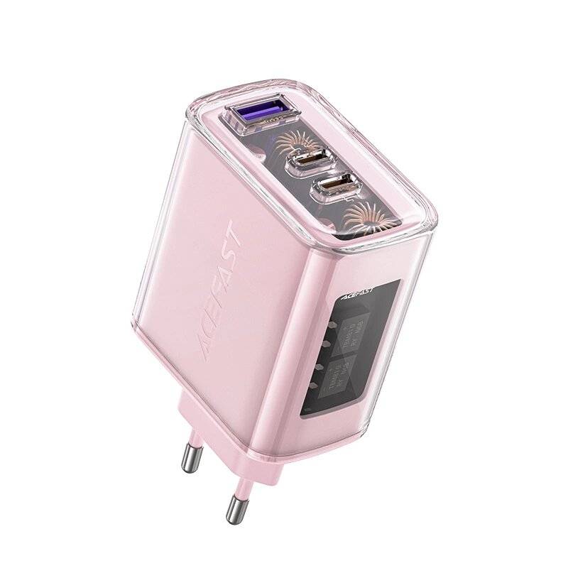 Acefast Ladegerät GaN 65W 3 Ports 1xUSB, 2xUSB C rosa A45