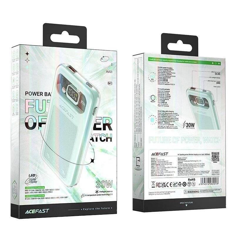 Acefast Powerbank 10000 mAh Sparkling Series Schnellladung 30 W grün M1
