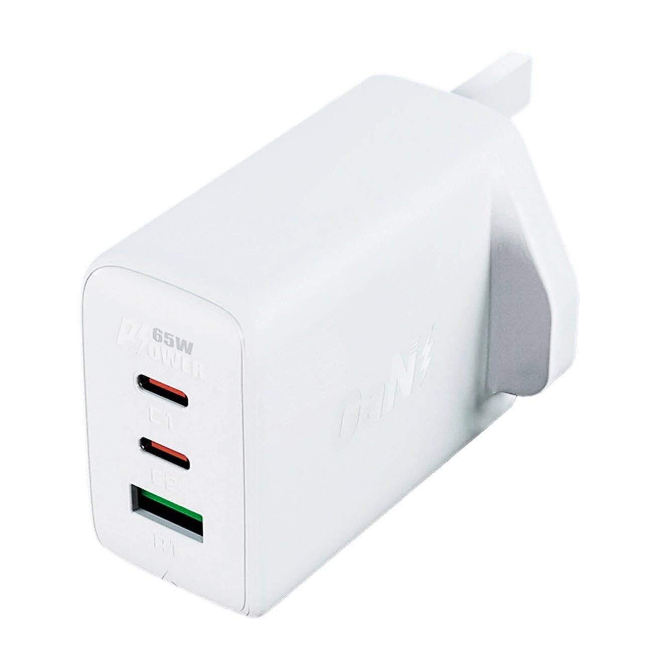 Acefast Ladegerät GaN 65W 3 Ports 1xUSB, 2xUSB C PD UK Stecker weiß A44