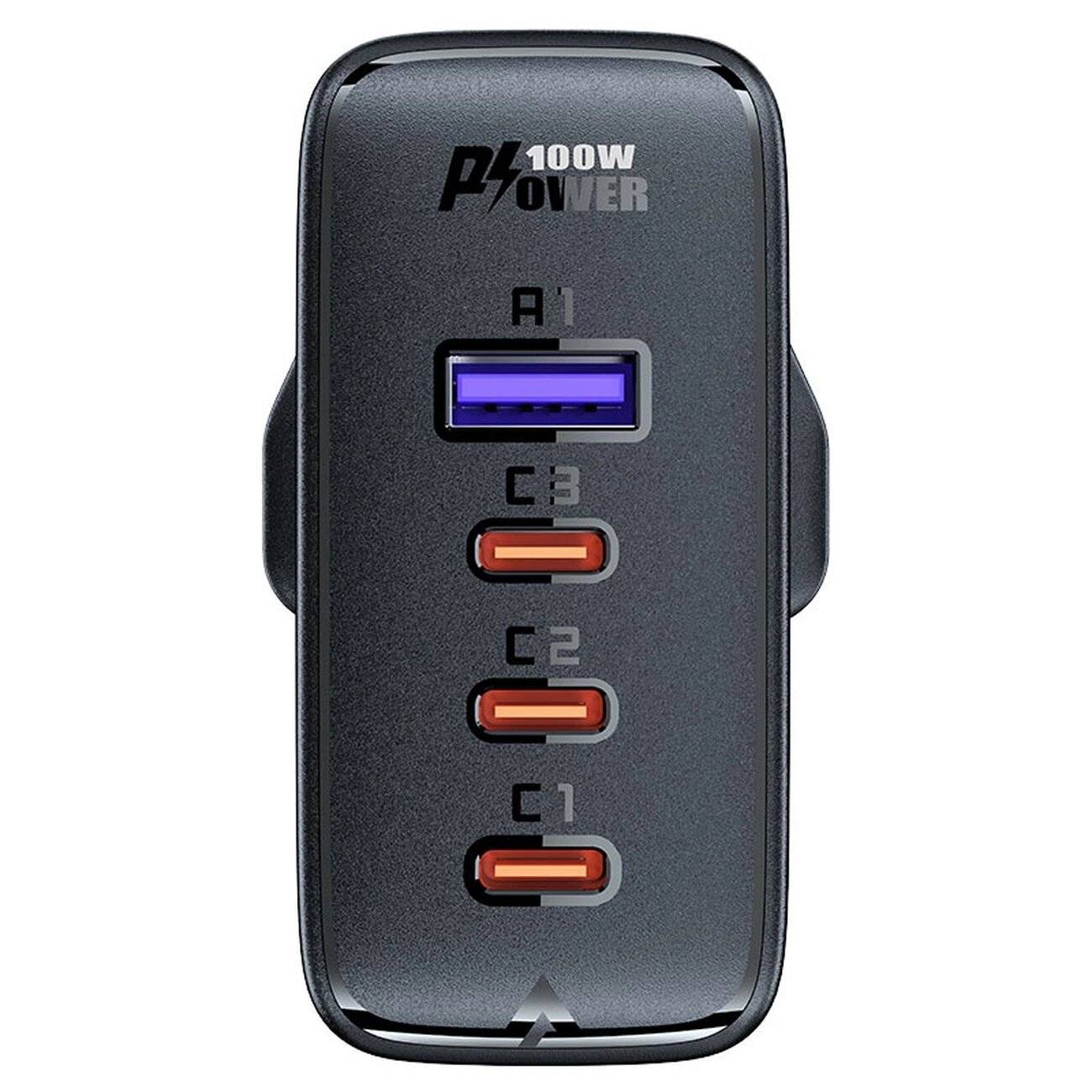Schnellladegerät GaN UK 100W Power Delivery 3x USB C 1x - Schwarz