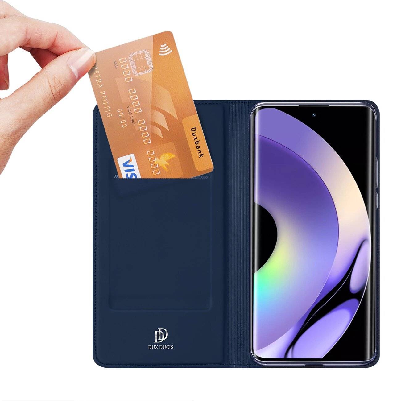 Dux Ducis Skin Pro Hülle Realme 10 Pro+ Flip Cover Card Wallet Stand blau