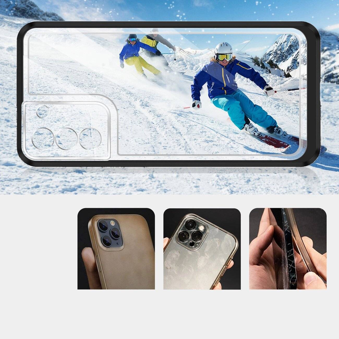 Klare 3in1 Hülle Samsung Galaxy S23+ Silikonhülle Rahmen schwarz
