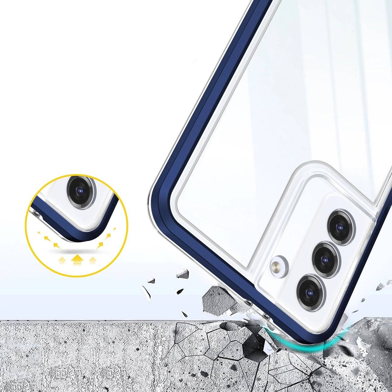 Klare 3in1 Hülle Samsung Galaxy S23 Silikonhülle Rahmen blau