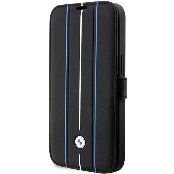 Tasche BMW BMBKP14L22RVSK iPhone 14 Pro 6.1″ schwarz/schwarz Büchertasche Leder Stamp Blue Lines