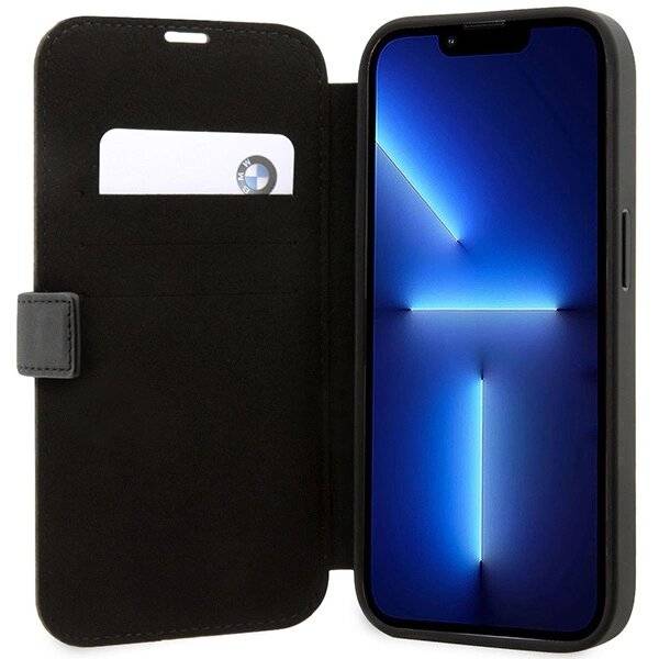 Tasche BMW BMBKP14X22RVSK iPhone 14 Pro Max 6.7″ schwarz/schwarz Büchertasche Leder Stamp Blue