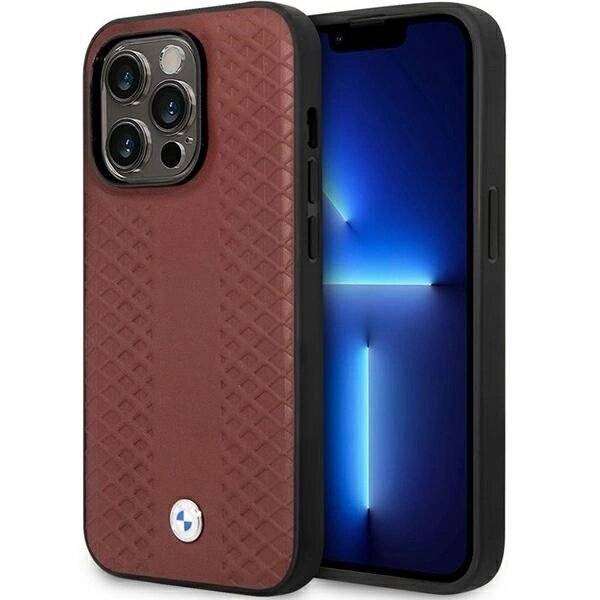 Hülle BMW BMHCP14X22RFGR iPhone 14 Pro Max 6.7″ Burgund/Bordeaux Leder Rautenmuster
