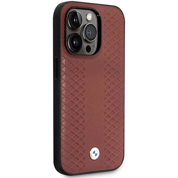 Hülle BMW BMHCP14L22RFGR iPhone 14 Pro 6.1″ Burgund/Burgund Leder Rautenmuster