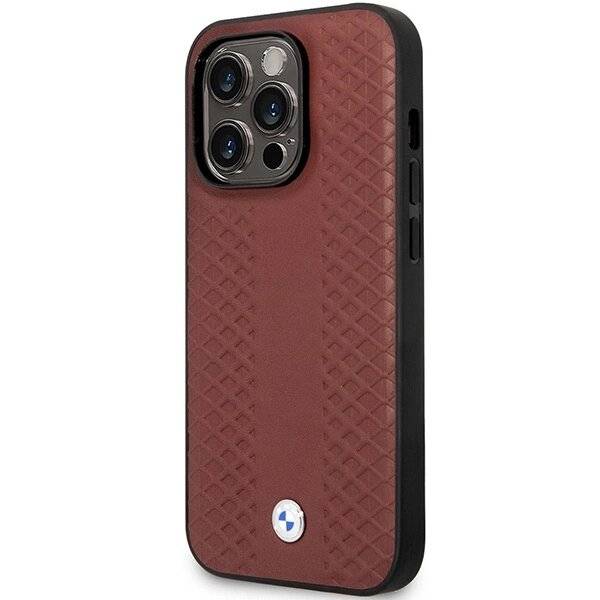 Hülle BMW BMHCP14X22RFGR iPhone 14 Pro Max 6.7″ Burgund/Bordeaux Leder Rautenmuster