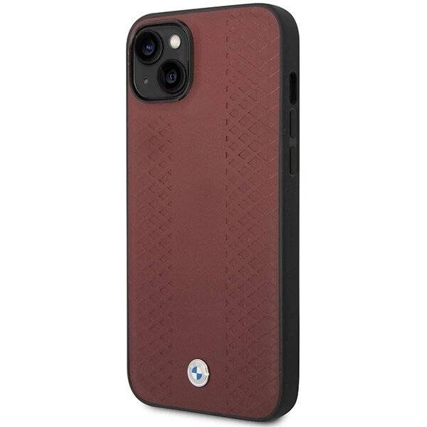 Hülle BMW BMHCP14S22RFGR iPhone 14 6.1″ Burgund/Burgund Leder Rautenmuster