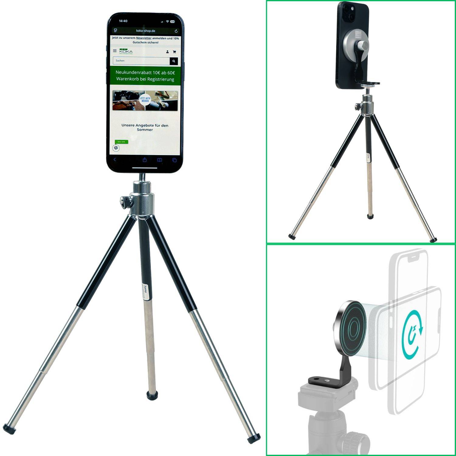 Hama Stativ Magnet-Halterung Tripod Ständer Halter für Apple iPhone 16 15 14 13