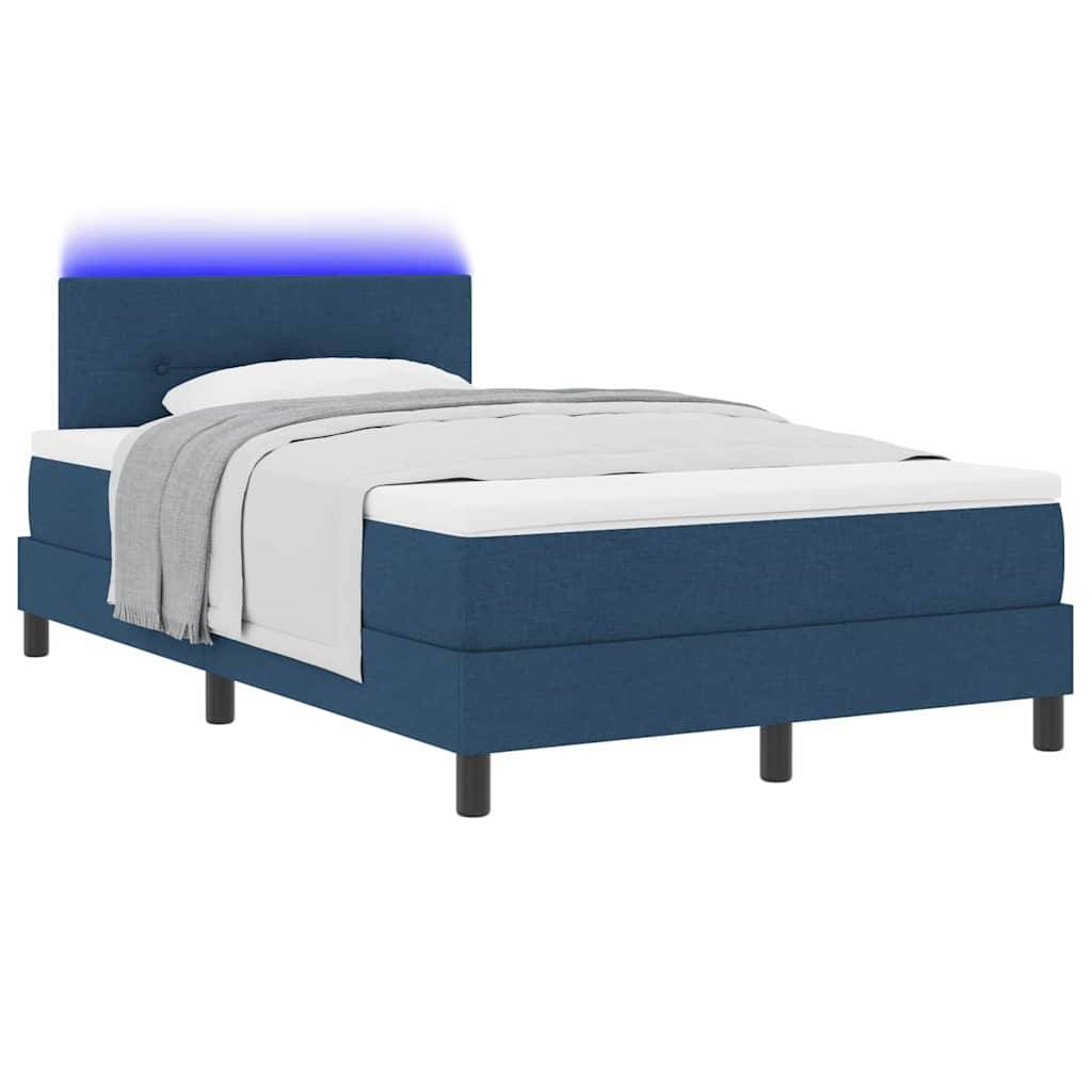 vidaXL Boxspringbett mit LED-Lichtleisten Blau 120 x 190 cm Stoff