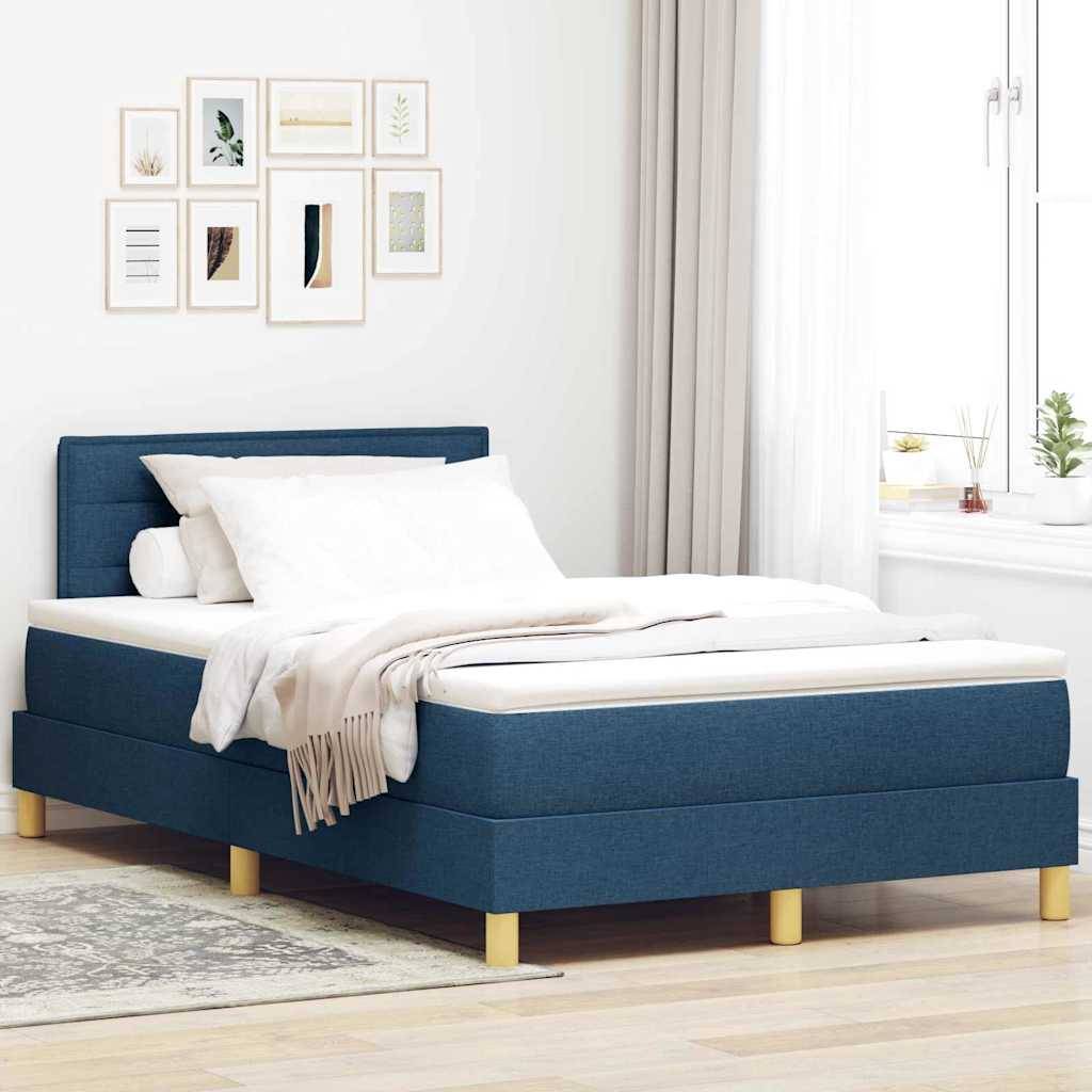 vidaXL Boxspringbett mit Kissen mit Kopfteil Blau 120 x 190 cm Stoff