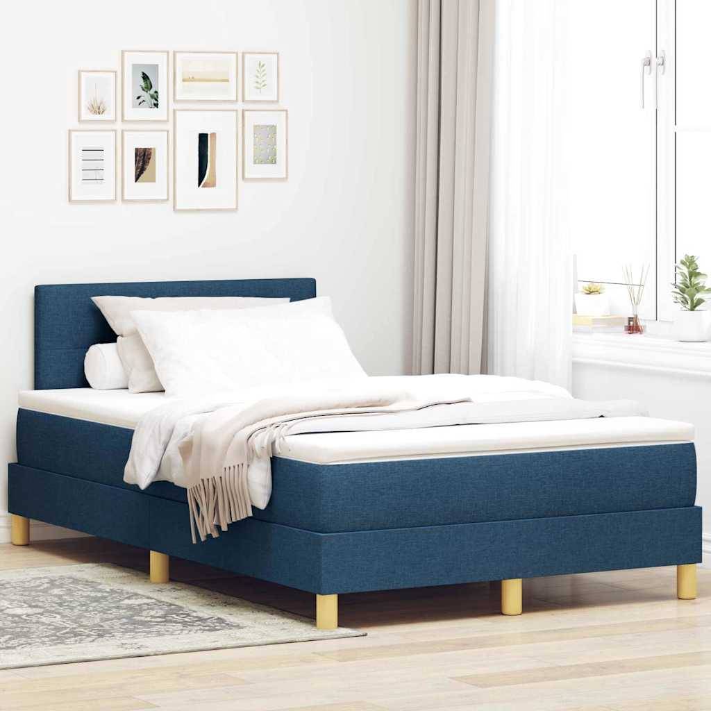 vidaXL Boxspringbett mit Kissen mit Kopfteil Blau 120 x 190 cm Stoff