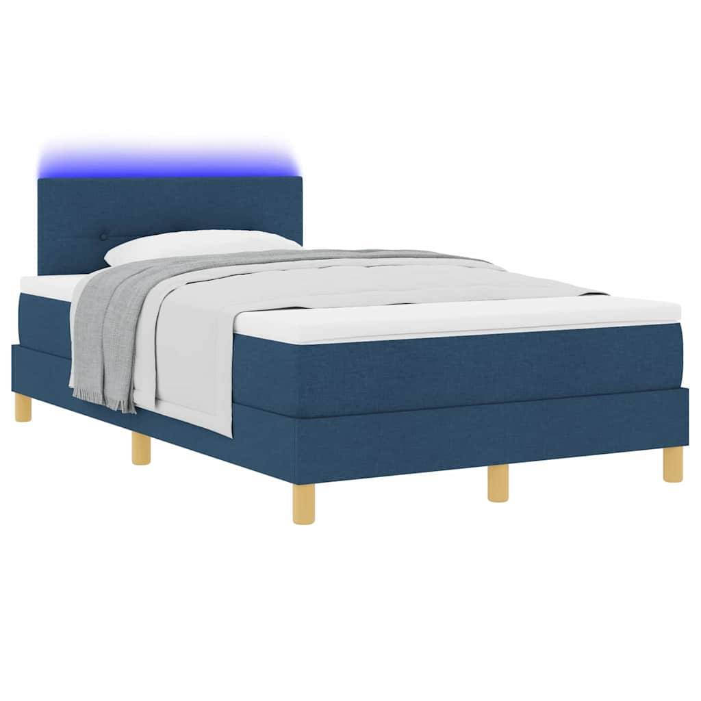 vidaXL LED Boxspringbett mit LED-Lichtleisten Blau 120 x 190 cm Stoff