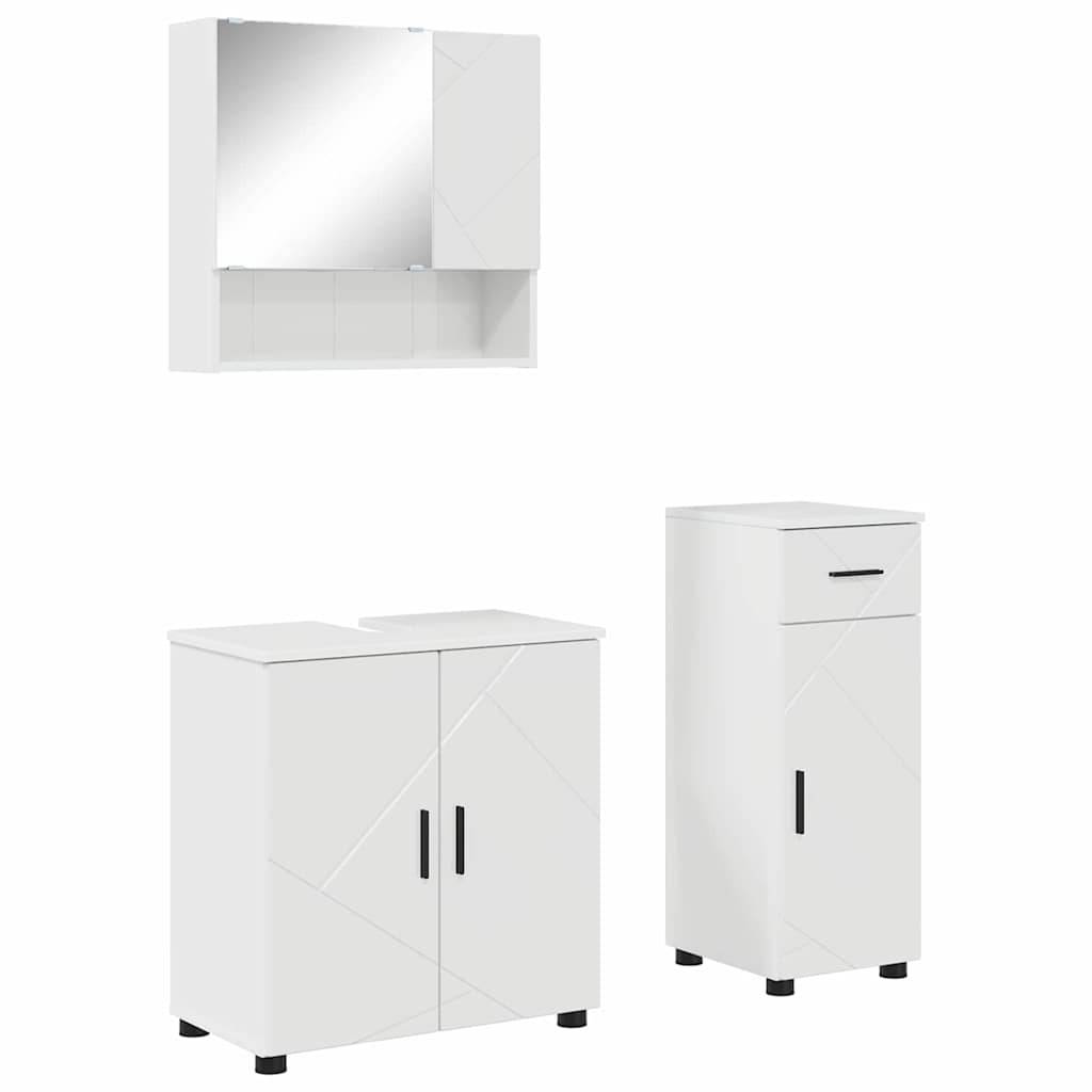 vidaXL Badezimmermöbel-Set 3 pcs Hochglanz Weiß Holzwerkstoff & Metall