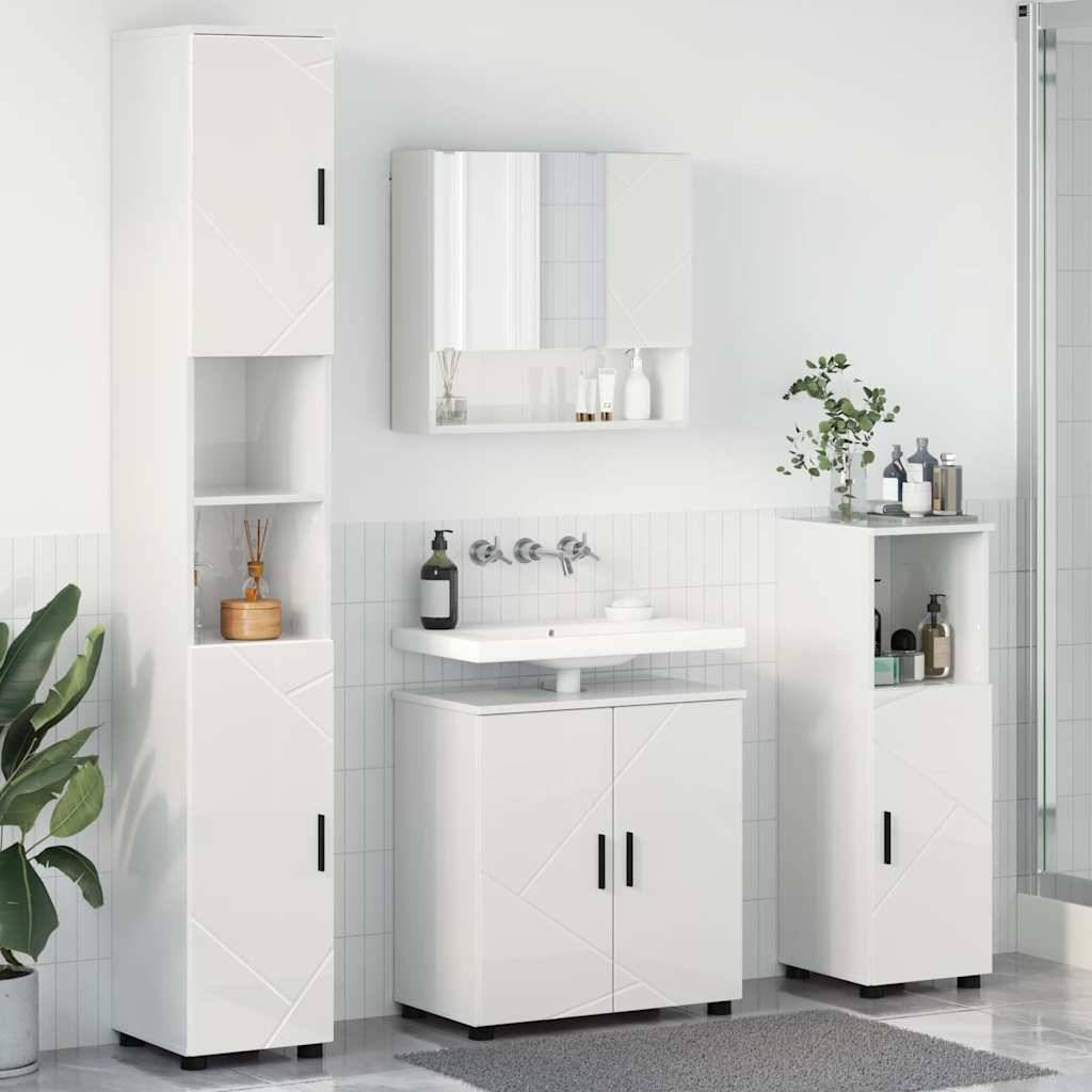 vidaXL Badezimmermöbel-Set 4 pcs Hochglanz Weiß Holzwerkstoff & Metall